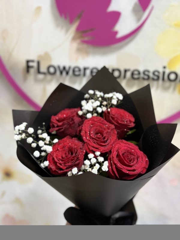 5 Red Roses Bouquet with Gypsophila
